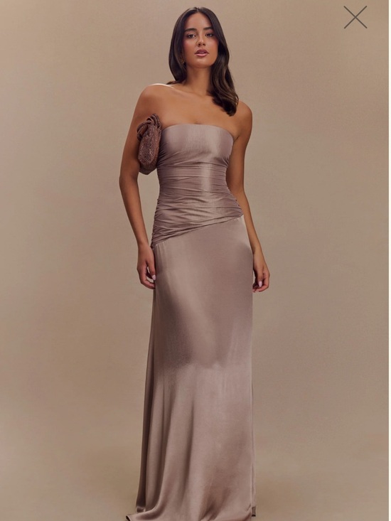 Meshki Dresses & Skirts - Meshki Strapless Satin Gown in Taupe
